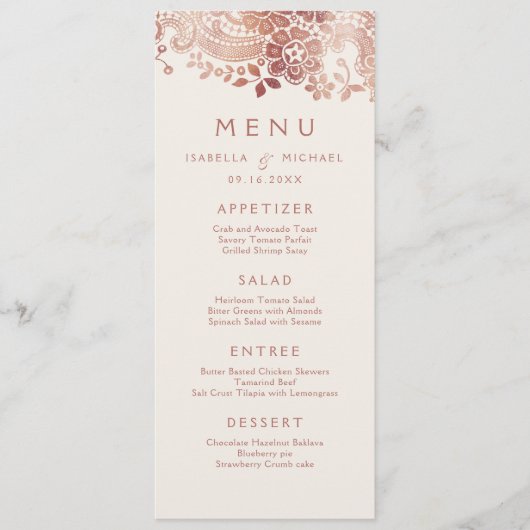 Faux roos Gold elegant  kant trouwmenu Menu (Voorkant)