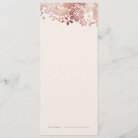 Faux roos Gold elegant  kant trouwmenu Menu (Achterkant)