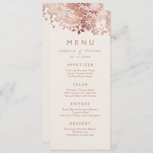 Faux roos Gold elegant  kant trouwmenu Menu (Voorkant / Achterkant)