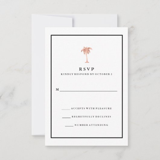 Faux Roos Gold en Black Palm Tree | Glam RSVP Kaartje (Voorkant)