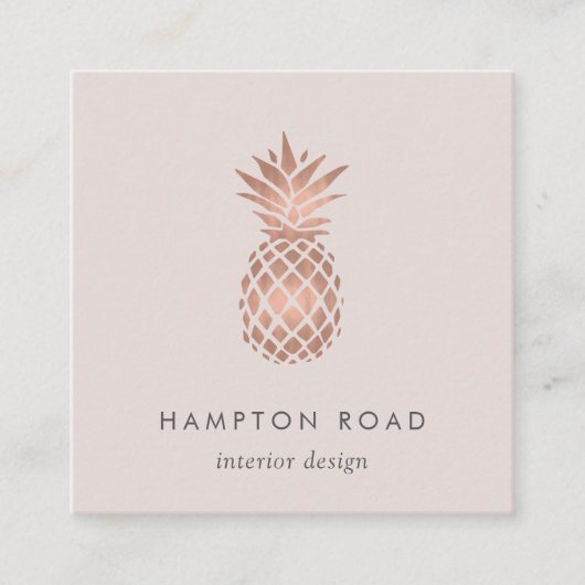Faux Roos Gold en Cameo Blush Pineappel Vierkante Visitekaartje (Voorkant)