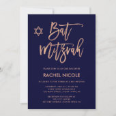 Faux Roos Gold en Navy Blue | Bat Mitzvah Kaart (Voorkant)