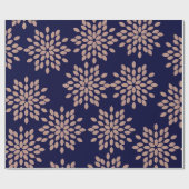 Faux Roos Gold en Navy Blue Floral Pattern Cadeaupapier (Vlak)