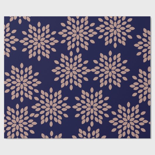 Faux Roos Gold en Navy Blue Floral Pattern Cadeaupapier (Vlak)