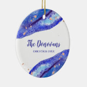 Faux Roos Gold en Waterverf Blue Geode | Foto Keramisch Ornament (Rechts)