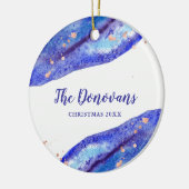 Faux Roos Gold en Waterverf Blue Geode | Foto Keramisch Ornament (Links)