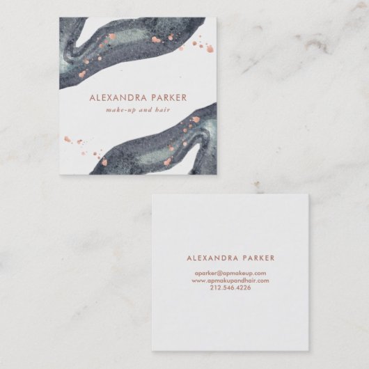 Faux Roos Gold en Waterverf Grijze Geode | Vierkan Vierkante Visitekaartje (Voorkant / Achterkant)