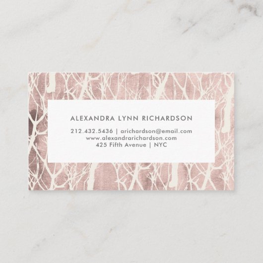 Faux Roos Gold en White Trendy Trees Pattern Visitekaartje (Achterkant)