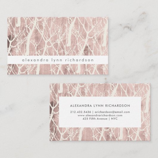 Faux Roos Gold en White Trendy Trees Pattern Visitekaartje (Voorkant / Achterkant)