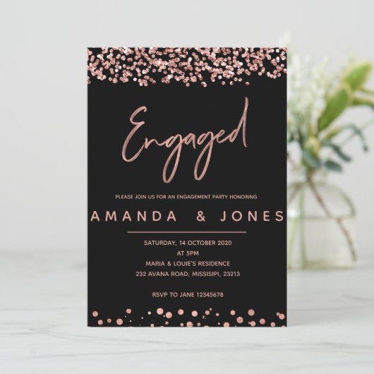 FAUX ROOS GOLD Engagement Party Kaart (Staand voorkant)