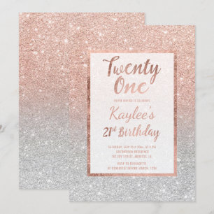 Faux roos gold faux glitter Silver 21st Birth Kaart