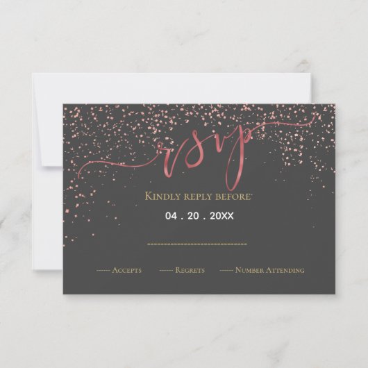 Faux Roos Gold foil bruiloft RSVP (Voorkant)
