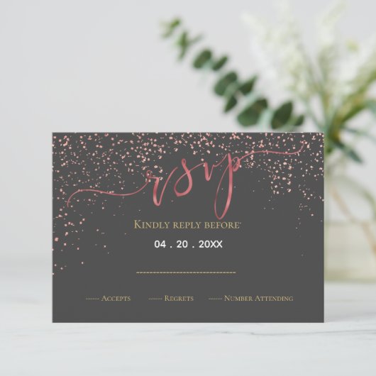 Faux Roos Gold foil bruiloft RSVP (Staand voorkant)