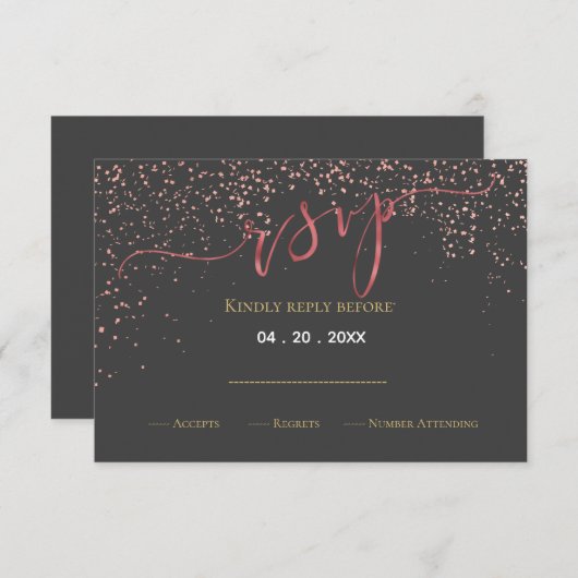 Faux Roos Gold foil bruiloft RSVP (Voorkant / Achterkant)