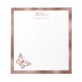 Faux Roos Gold Foil Butterfly & Custom Text Notitieblok (Voorkant)