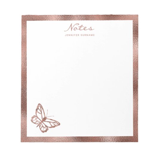 Faux Roos Gold Foil Butterfly & Custom Text Notitieblok (Voorkant)