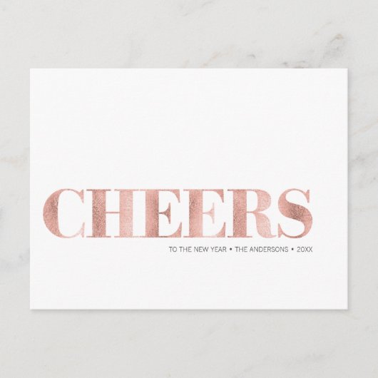 Faux Roos Gold Foil Cheers Nieuwjaar Briefkaart (Voorkant)
