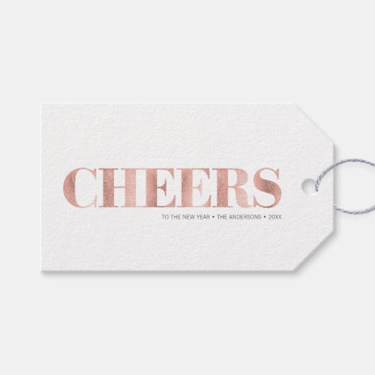 Faux Roos Gold Foil Cheers Nieuwjaarscadeau Label Cadeaulabel (Voorkant (Horizontaal))