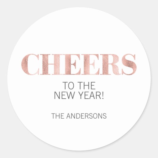 Faux Roos Gold Foil Cheers Nieuwjaarsdag Sticker (Voorkant)