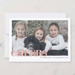 Faux Roos Gold Foil Cheers Nieuwjaarsfotokaart Feestdagenkaart