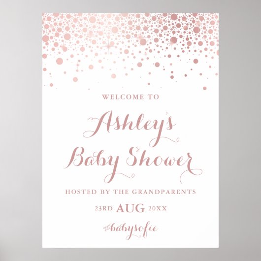 Faux Roos Gold Foil Confetti Baby shower Sign. Poster (Voorkant)