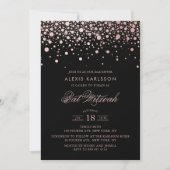 Faux Roos Gold Foil Confetti Black Bat Mitzvah Kaart (Voorkant)