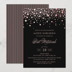 Faux Roos Gold Foil Confetti Black Bat Mitzvah Kaart