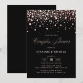 Faux Roos Gold Foil Confetti Black Couples Shower Kaart (Voorkant / Achterkant)