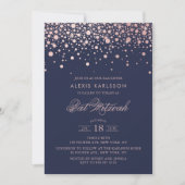 Faux Roos Gold Foil Confetti Blue Bat Mitzvah Kaart (Voorkant)