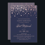 Faux Roos Gold Foil Confetti Blue Bat Mitzvah Kaart<br><div class="desc">Nodig familie en vrienden uit aan je dochter Bat Mitzvah met deze moderne en elegante uitnodiging. Het is voorzien van faux roos goud confetti stippen en strepen patroon op donkerblauwe achtergrond. Personaliseer door naam,  datum,  tijd,  plaats en andere gebeurtenisdetails toe te voegen. Overeenkomende objecten zijn beschikbaar.</div>