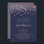Faux Roos Gold Foil Confetti Blue Bat Mitzvah Kaart<br><div class="desc">Nodig familie en vrienden uit aan je dochter Bat Mitzvah met deze moderne en elegante uitnodiging. Het is voorzien van faux roos goud confetti stippen en strepen patroon op donkerblauwe achtergrond. Personaliseer door naam,  datum,  tijd,  plaats en andere gebeurtenisdetails toe te voegen. Overeenkomende objecten zijn beschikbaar.</div>