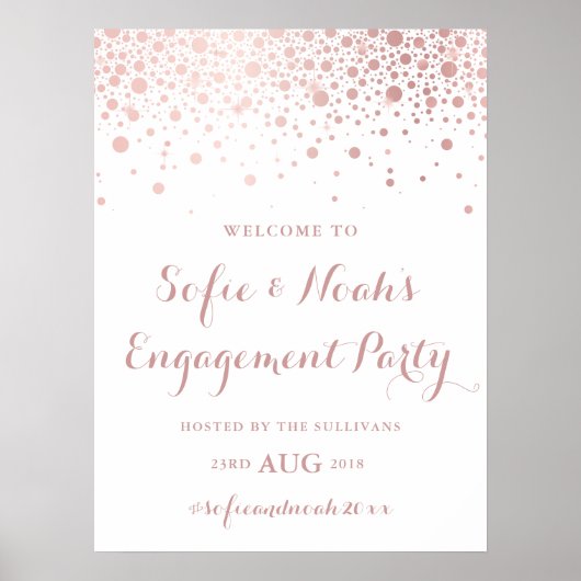 Faux Roos Gold Foil Confetti Engagement Party Poster (Voorkant)