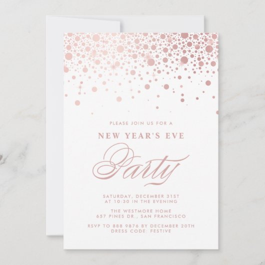 Faux Roos Gold Foil Confetti Nieuwjaarsfeest Kaart (Voorkant)