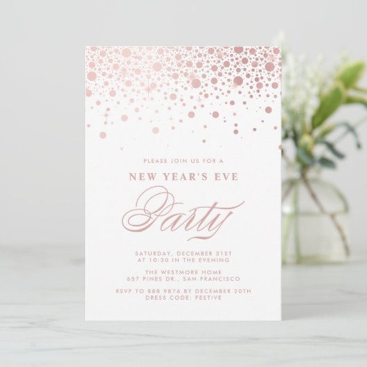Faux Roos Gold Foil Confetti Nieuwjaarsfeest Kaart (Staand voorkant)