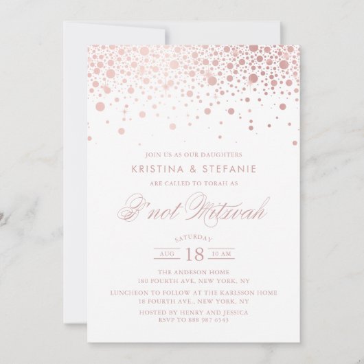 Faux Roos Gold Foil Confetti Stippen B'not Mitzvah Kaart (Voorkant)