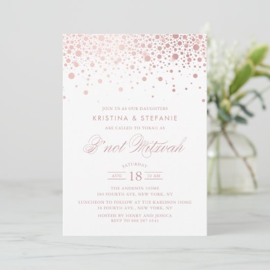 Faux Roos Gold Foil Confetti Stippen B'not Mitzvah Kaart (Staand voorkant)