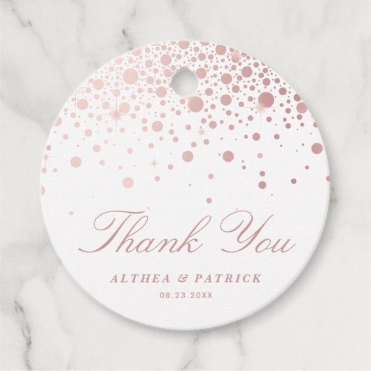 Faux Roos Gold Foil Confetti Stippen Hartelijk dan Bedankjes Labels (Voorkant)