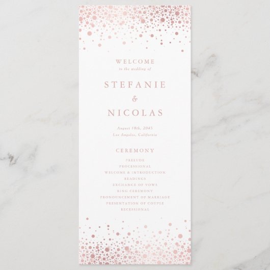 Faux Roos Gold Foil Confetti Stippen Weddenschap Programmakaart (Voorkant)