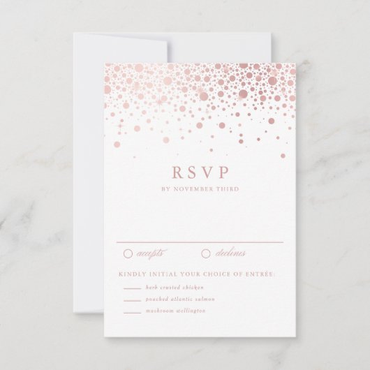Faux Roos Gold Foil Confetti Stippen Weddenschap R RSVP Kaartje (Voorkant)