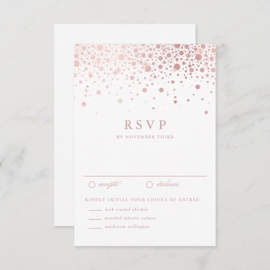Faux Roos Gold Foil Confetti Stippen Weddenschap R RSVP Kaartje (Voorkant / Achterkant)