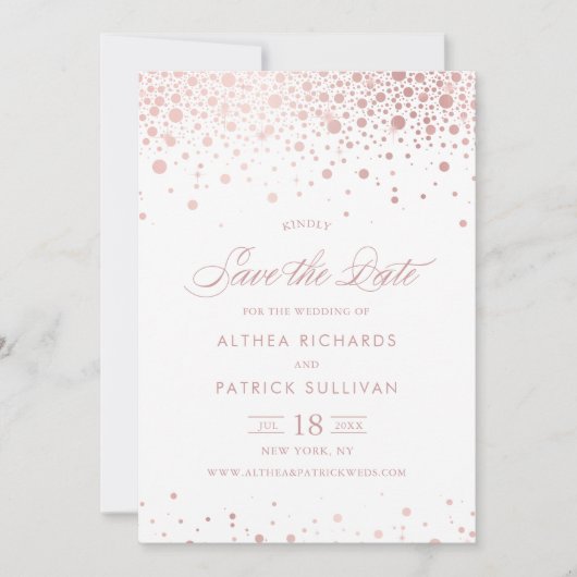 Faux Roos Gold Foil Confetti Stippen Weddenschap Save The Date (Voorkant)
