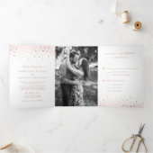 Faux Roos Gold Foil Confetti Stippen White Wedding Drieluik Uitnodiging (Binnen)