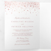 Faux Roos Gold Foil Confetti Stippen White Wedding Drieluik Uitnodiging (Binnenzijde eerst)