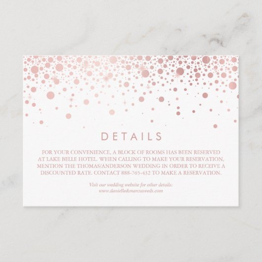 Faux Roos Gold Foil Confetti White Wedding Details Informatiekaartje (Voorkant)