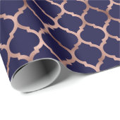 Faux Roos Gold Foil en Navy Blue Quatrefoil Cadeaupapier (Rol Hoek)