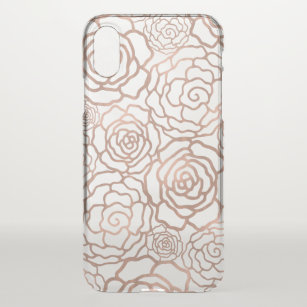 Faux Roos Gold Foil Floral Lattice Clear iPhone XS Hoesje