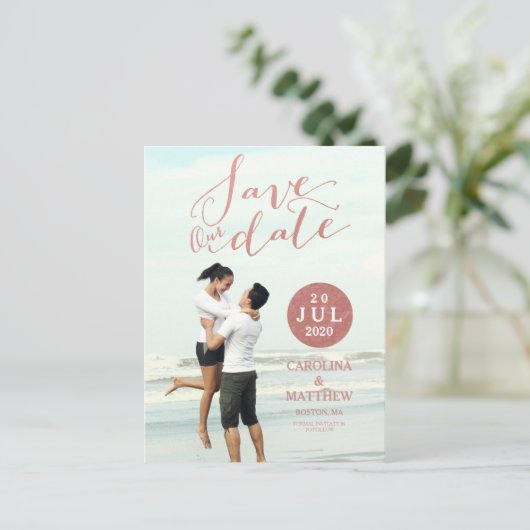 Faux Roos Gold Foil | Foto's opslaan van het Brief Aankondigingskaart (Staand voorkant)