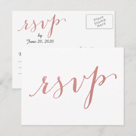 Faux Roos Gold Foil Glamour | Wedding RSVP Briefka Uitnodiging Briefkaart (Voorkant / Achterkant)