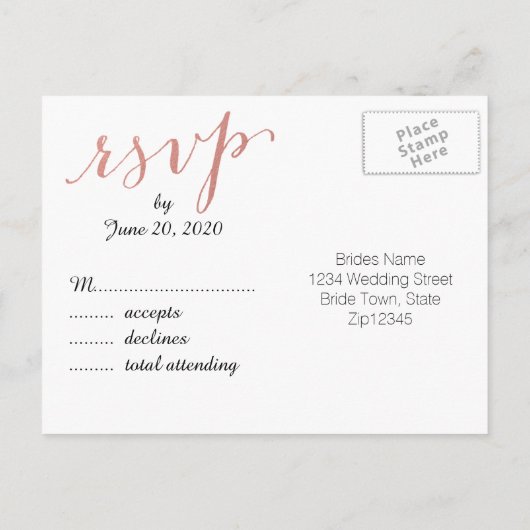 Faux Roos Gold Foil Glamour | Wedding RSVP Briefka Uitnodiging Briefkaart (Achterkant)