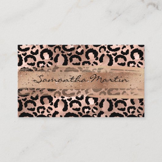Faux Roos Gold Foil Glitter Brush Stroke Leopard Visitekaartje (Voorkant)
